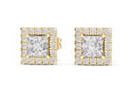 Princess-Cut Pave Halo Studs - Gold