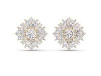 Marquise & Round Rosette Cluster Studs - Gold