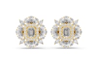 Emerald Floral Cluster Halo Studs - Gold