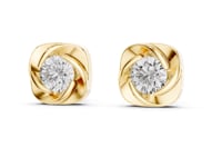 Cushion Swirl Solitaire Studs - Gold