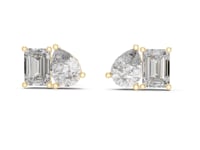 Pear and Emerald Toi et Moi Studs - Gold