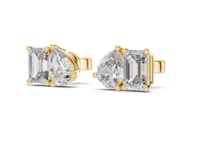 Pear and Emerald Duo Studs - Gold