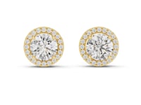 Pave Halo Round Studs - Gold