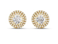 Pave Double Halo Studs - Gold