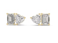 Heart and Emerald Duo Studs - Gold