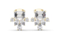 Emerald and Pear Fan Cluster Studs - Gold
