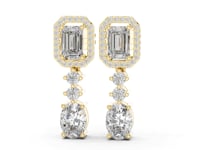 Emerald Halo and Oval Drop Earrings - Gold