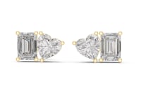 Emerald and Heart Toi et Moi Studs - Gold