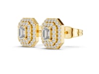 Emerald Double Halo Octagon Studs - Gold