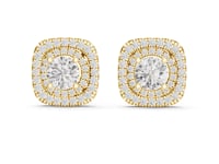 Cushion Double Halo Studs - Gold