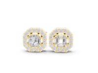 Asscher Halo Art Deco Studs - Gold
