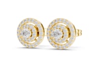 Beaded Double Halo Round Studs - Gold