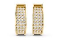 Three-Row Pave Huggie Hoops - Gold