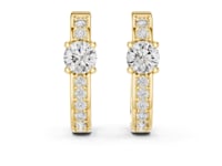 Solitaire and Pave Square Hoops - Gold