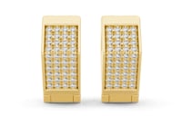 Pave Grid Square Huggie Hoops - Gold