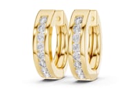 Channel-Set Round Diamond Huggie Hoops - Gold