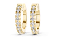 Bold Shared-Prong Diamond Huggie Hoops - Gold