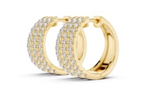 Triple Row Pave Huggie Hoops - Gold