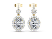 Oval Scalloped Halo Drop Earrings - Gold