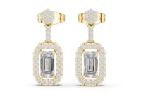 Emerald Halo Octagon Drop Earrings - Gold