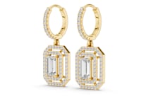 Emerald-Cut Double Halo Drops - Gold