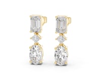Emerald, Princess and Oval Drop Earrings - Gold
