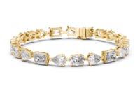 Emerald, Pear and Oval Alternating Tennis Bracelet - Gold