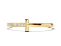 Pave T-Bar Bangle with Maroon Enamel Accent - Gold