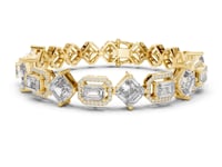 Asscher and Emerald Halo Link Bracelet - Gold