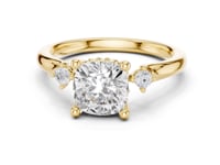 Cushion Round Accent Three Stone Engagement Ring - Gold