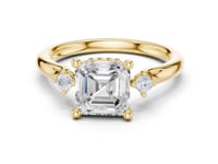 Asscher Round Accent Three Stone Engagement Ring - Gold