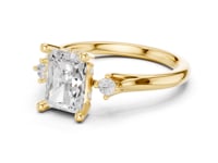 Radiant Round Accent Three Stone Engagement Ring - Gold
