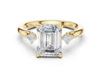 Emerald Round Accent Three Stone Engagement Ring - Gold