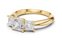 Asscher Princess Side Three Stone Engagement Ring - Gold