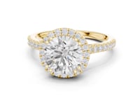 Round Scalloped Gallery Halo Pave Engagement Ring - Gold