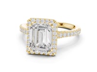 Emerald Scalloped Gallery Halo Pave Engagement Ring - Gold
