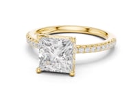 Princess Slim Hidden Halo Pave Engagement Ring - Gold