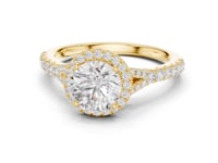 Round Split Bridge Halo Pave Engagement Ring - Gold