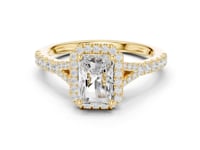Radiant Split Bridge Halo Pave Engagement Ring - Gold