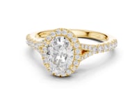 Oval Split Bridge Halo Pave Engagement Ring - Gold