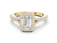 Emerald Split Bridge Halo Pave Engagement Ring - Gold