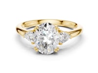 Oval Trillion Side Three Stone Engagement Ring - Gold