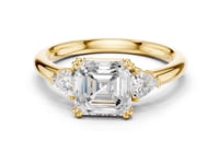 Asscher Trillion Side Three Stone Engagement Ring - Gold