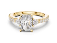 Radiant Trillion Side Three Stone Pave Engagement Ring - Gold