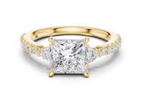 Princess Trillion Side Three Stone Pave Engagement Ring - Gold