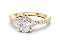 Pear Trillion Side Three Stone Pave Engagement Ring - Gold