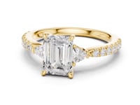 Emerald Trillion Side Three Stone Pave Engagement Ring - Gold