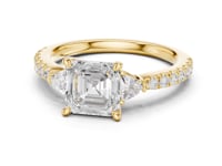 Asscher Trillion Side Three Stone Pave Engagement Ring - Gold