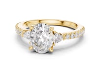 Oval Trillion Side Three Stone Pave Engagement Ring - Gold