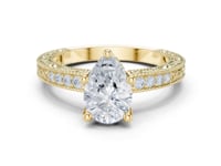 Pear Vintage Engraved Pave Engagement Ring - Gold